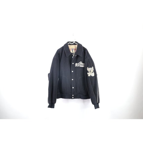 Vintage 90s Avirex Mens 3XL Distressed Spell Out Lined Wool Varsity Jacket Black